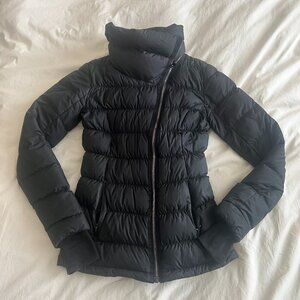 Athleta Downabout Down Puffer Jacket XXS Black Asymmetrical Zip CUte
